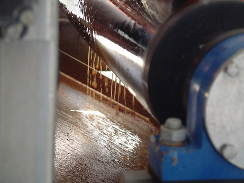 The pressing of cider apples is made on the Domaine Pierre Huet in Cambremer