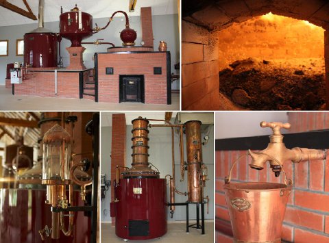 La simple ou double distillation des cidres de pommes est effectuée dans des alambics pour obtenir le calvados